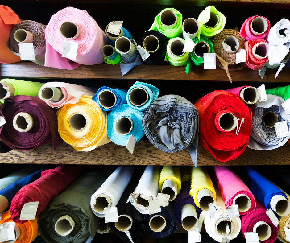 Rolls of overstock fabric available for recycling by textile recycling companies