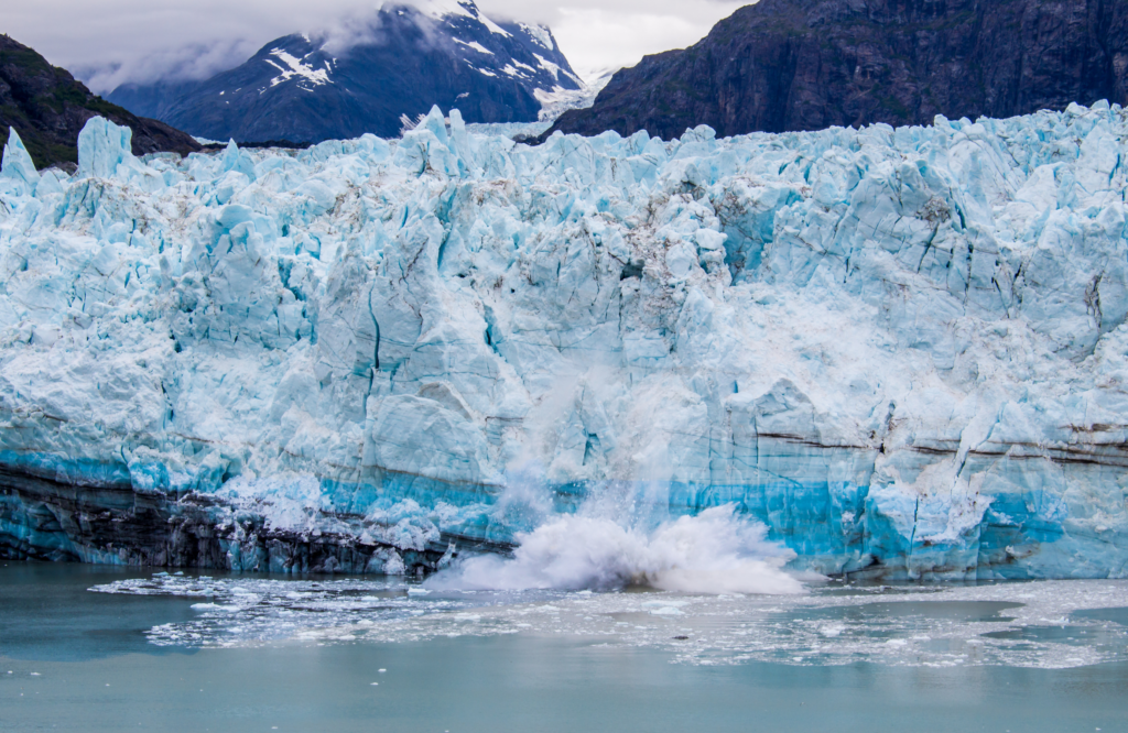 A glacier showing signs of melting due to global warming